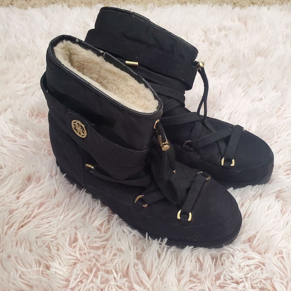 GUESS Women Felicya Mid Calf Black Boots FUX FUR LINING GWFELICYA Size 8.5 M